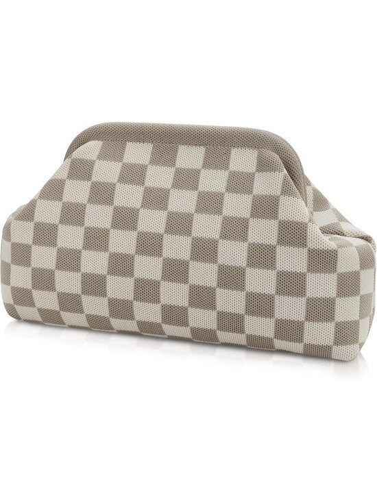 Handbags - Women Light Gray Beige Woven Clutch Purse Striped Dumpling Crochet Beach Handbag